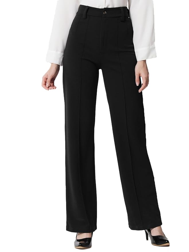 Women Straight Fit Solid Trousers