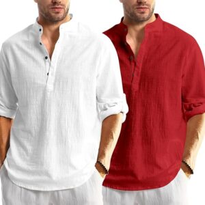 Combo of Men Solid Cotton Blend Straight Kurta Shirt